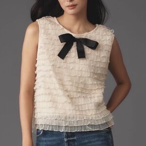 🖤 Anthropologie Blue Tassel Bow Tiered Ruffle Tank XL